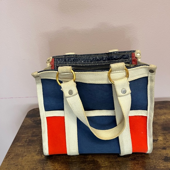 Vintage Colorblock Canvas Tote Bag Red, White, and Blue- Made in Japan - Picture 6 of 11